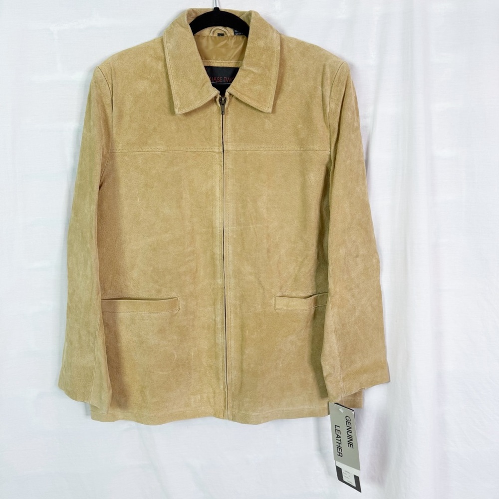 Vintage Phase Two Camel Tan Suede Leather Zip Front Jacket Lg